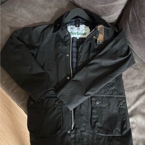 Barbour Black Waxed Military Field Jacket with Corduroy Collar